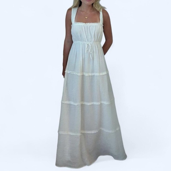 Reformation Dresses & Skirts - Reformation White Tiered Maxi Sundress with Square Neck